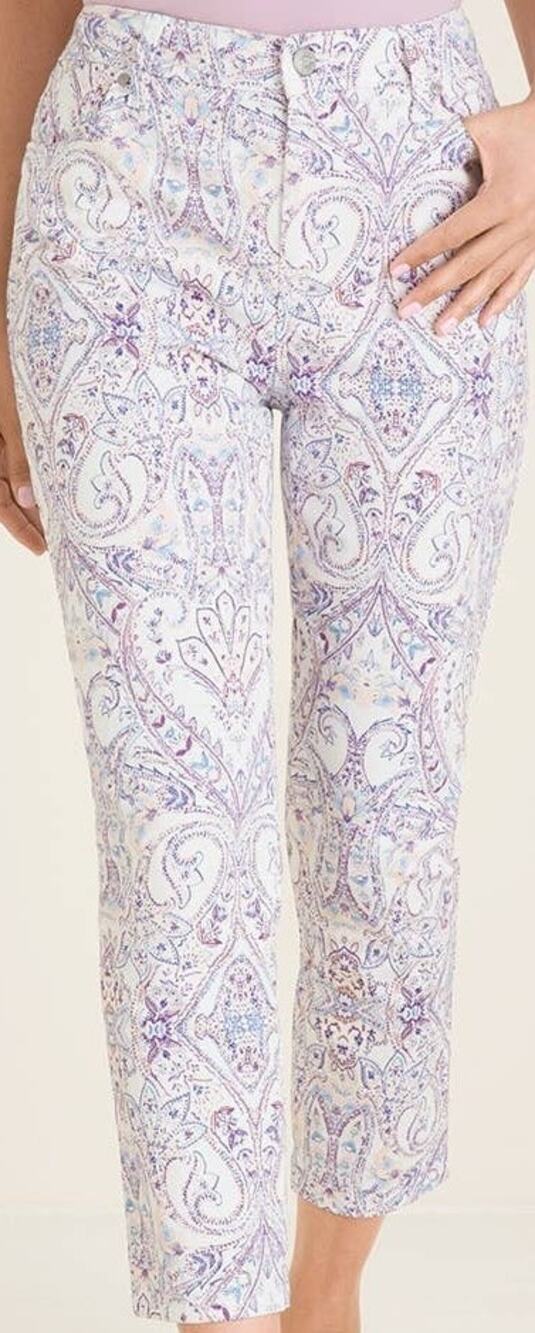 CHICO'S Petite Sateen Paisley Slim Crop Paisley print 00p